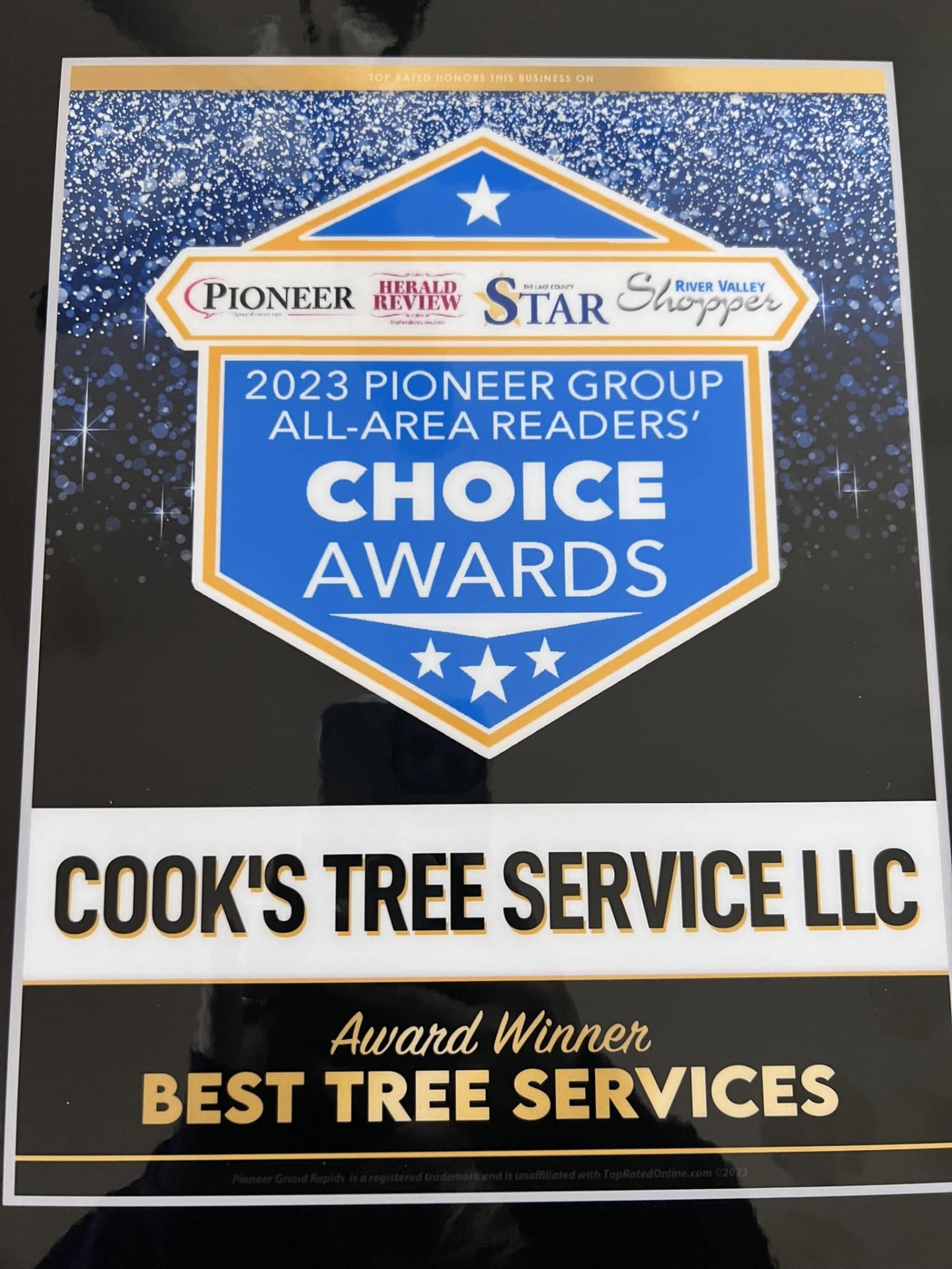 2023 Pioneer Group All-Area Readers' Choice Award — Best Tree Services, Cook's Tree Service LLC